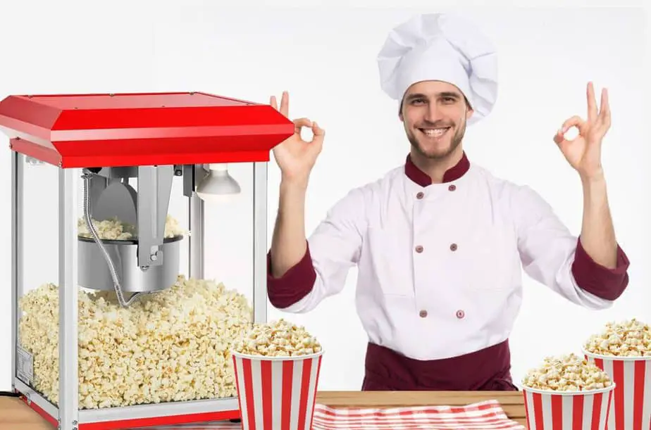 angolo con macchina del popcorn con operatore ad una festa
