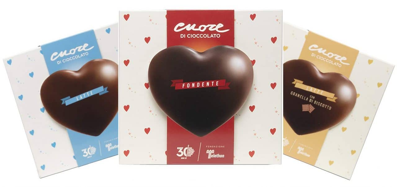 regalo san valentino solidale - Telethon - cuore di cioccolato