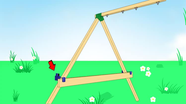 Come costruire un'altalena per bambini in legno. Passo 4. Fissa il palo alle gambe con dei morsetti