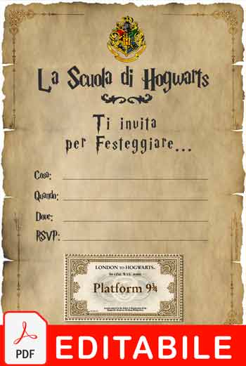 invito a tema Harry Potter per festa di compleanno in PDF editabile da scaricare e stampare