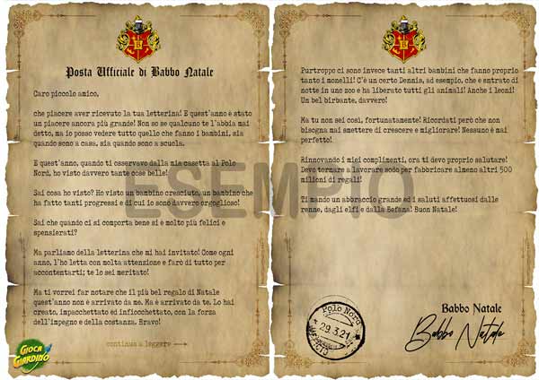 lettera risposta di Babbo Natale da stampare - con complimenti per il bambino