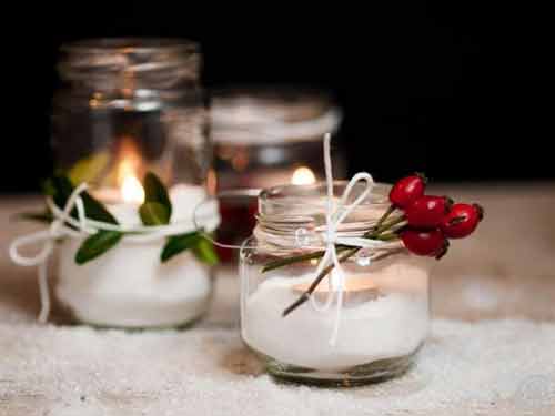 Vasetti di vetro con candela - decorazione natalizia fai da te