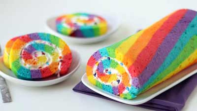 buffet per festa a tema unicorno - rotolo arcobaleno