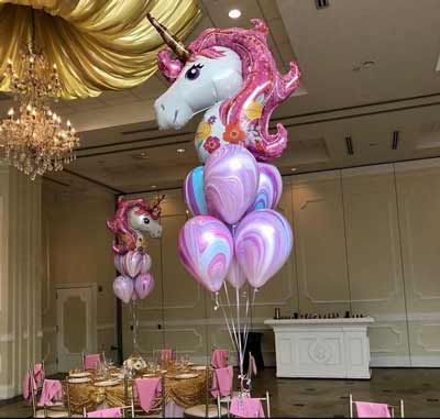 allestimento palloncini fai da te per festa unicorno -ciuffi con elio e Mylar gigante