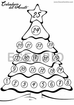 calendario dell'avvento da stampare con albero di natale da colorare