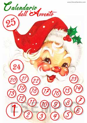 calendario dell'avvento da stampare a colori di Babbo Natale
