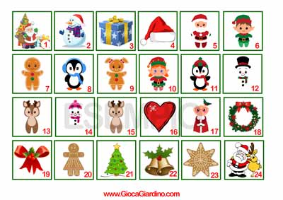 numeri per il calendario dell'avvento da stampare con simboli del Natale
