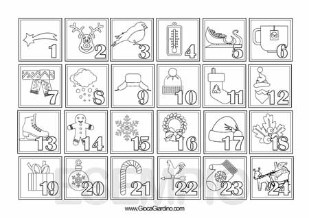 numeri per il calendario dell'avvento da stampare, colorare e ritagliare
