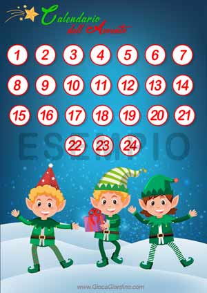 calendario dell'avvento da stampare a colori con elfi
