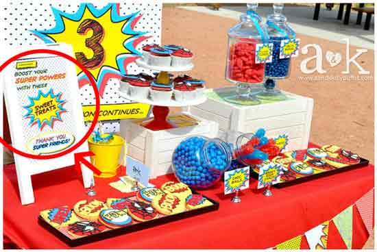 idee buffet e dolci a tema spider-man - cartello originale 