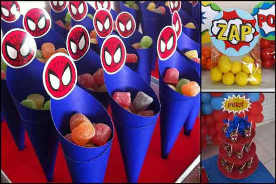 idee buffet e dolci a tema spider-man - coni di cartone