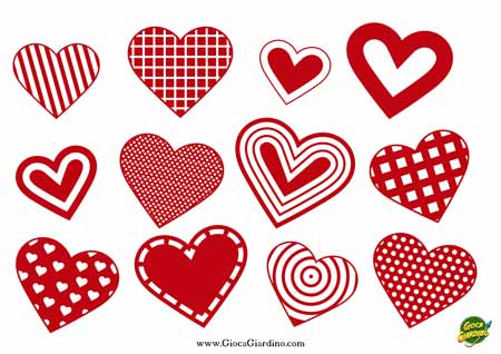 cuori colorati piccoli con pattern diversi da stampare gratuitamente