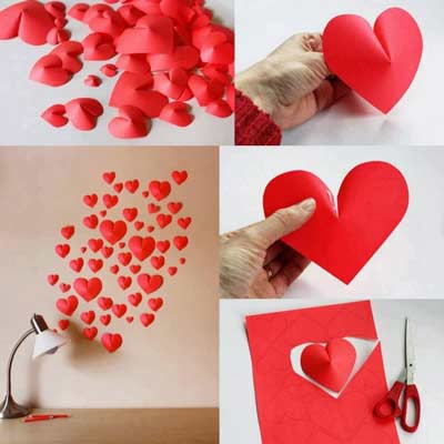 cuori di carta 3D - decorazione per il muro per San Valentino fai da te