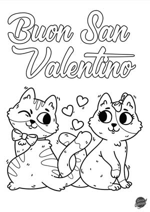 Dolci gattini - biglietto di san valentino da colorare e stampare per bambini