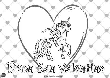 Cuore con unicorno da colorare e scritta San Valentino