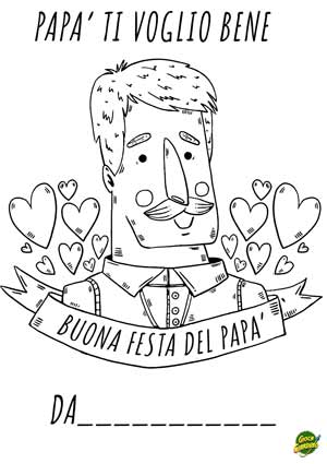 Papà ti voglio bene - stile originale - biglietto da stampare e colorare per la festa del papà