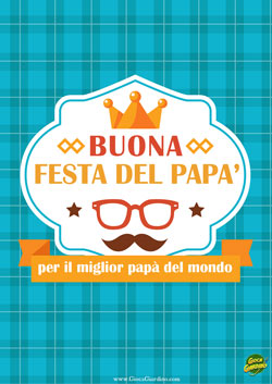 buona festa del papà - per il miglior papà del mondo - corona, occhiali, baffi - biglietto colorato da stampare gratis