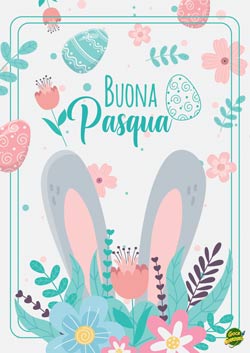 Coniglietto e fiori - Buona Pasqua - biglietto di pasqua da stampare gratis per adulti