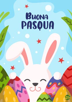 Coniglietto tra le uova  - biglietto di pasqua per bambini da stampare gratis