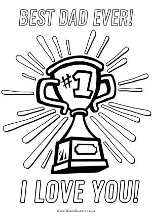 coppa - trofeo da colorare - Best dad ever, I love you - disegno in inglese per la festa del papà -