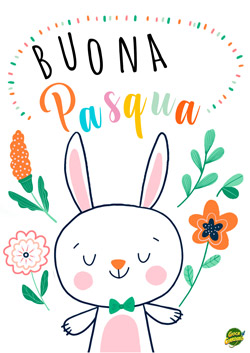 dolce pasqua - coniglietto con fiori - biglietto di pasqua per bambini da stampare gratis