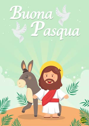 Gesù con palme - Biglietto auguri di pasqua da stampare gratis