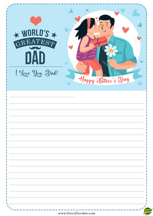 Letterina festa del papà in inglese da stampare - World's greatest dad - Happy Father's Day - I love you- Dalla figlia