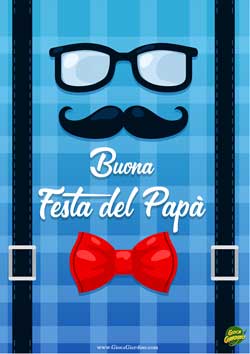 Buona festa del papà - occhiali, baffi, bretelle, papillon - Biglietto per la festa del papà da stampare gratis