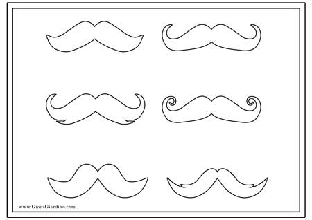 collezione di 6 baffi - disegno da stampare e colorare per la festa del papà