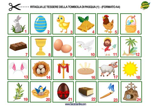 tessere della tombola di pasqua da stampare e ritagliare