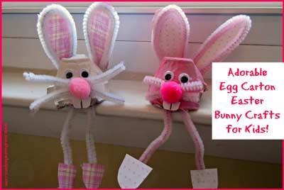 coniglietti con gambe -  lavoretto di pasqua con scatole delle uova per bambini della scuola primaria