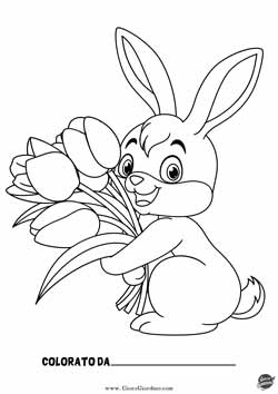 coniglio sorridente con fiori da stampare e colorare per bambini