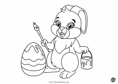 coniglio dipinge uovo di pasqua - disegno da stampare e colorare per bambini