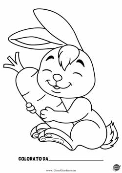 coniglio felice con carota - disegno d colorare per bambini