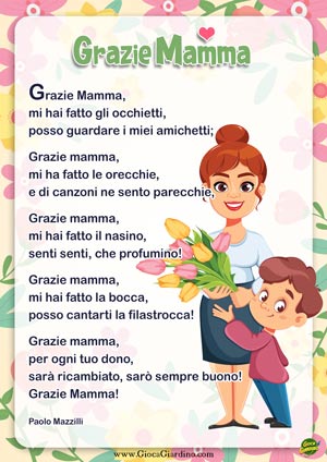Grazie mamma - filastrocca per bambini per la festa della mamma (scritta da Paolo Mazzilli)