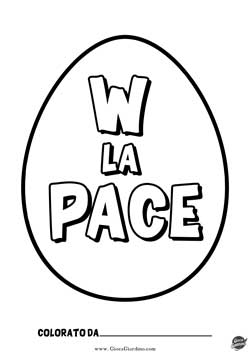 uovo di pasqua da colorare con scritta W la pace - per bambini scuola primaria