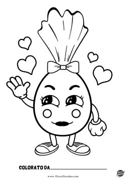 personaggio femminile uovo di pasqua da colorare  per bambini della scuola dell'infanzia