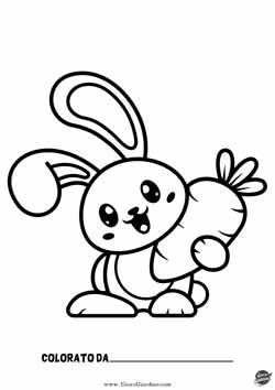 coniglio con carota - disegno semplice da colorare per bambini dell'infanzia