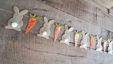 festone pasquale conigli e carote in feltro - decorazione di pasqua fai da te per la casa