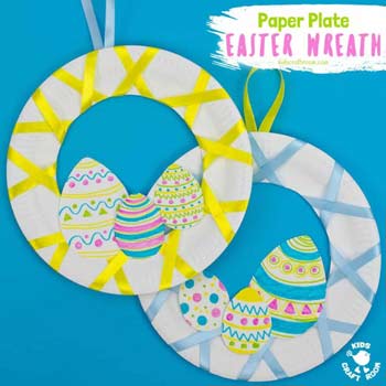 ghirlanda pasquale con nastri e uova colorate - decorazione di pasqua fai da te per bambini