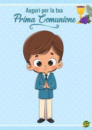 biglietto auguri prima comunione da stampare gratis - bambino in giacca e cravatta con mani giunte