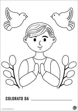 bambino comunicando con colombe - disegno comunione da stampare e colorare gratis