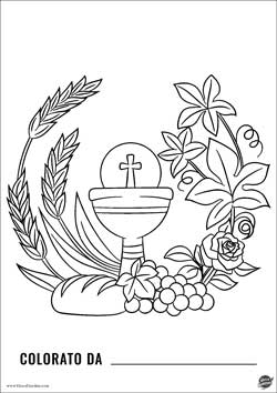 eucarestia - pane, uva, grano, fiori  -disegno comunione da stampare e colorare gratis