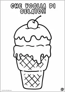gelato con ciliegina -  disegno sull'estate da colorare per bambini