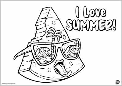 anguria da colorare - I love summer - disegno tema estate in inglese