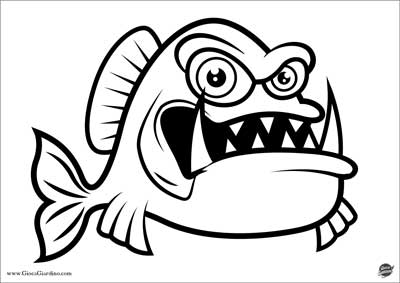 pesce piranha versione cartoon - pesce esotico da colorare per bambini