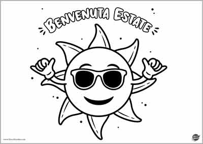 sole con occhiali da sole - disegno sull'estate da colorare per bambini