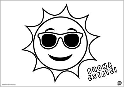sole con occhiali da sole - buona estate -  disegno sull'estate da colorare per bambini