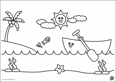 disegno da colorare sul mare per bambini della materna - estate