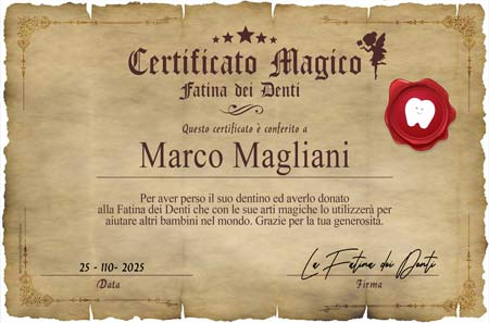Certificato fatina denti in italiano da stampare in stile pergamena